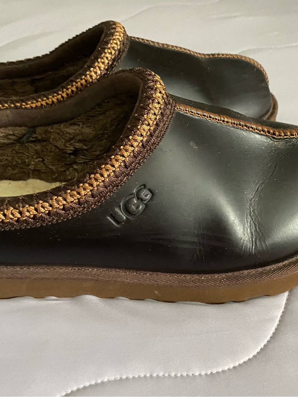 UGG Men's Dark Brown Leather Slip-On Shearling Lined Loafers
